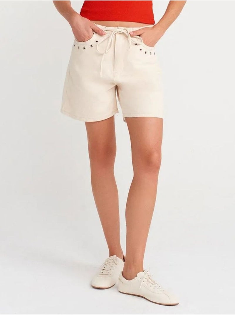 Pantaloncini in denim di cotone da donna con vita con coulisse dilvin Crema - Kiabi