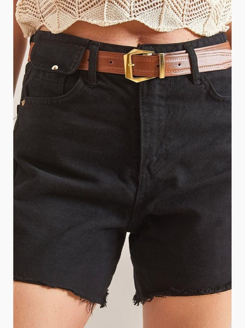 Pantaloncini in gabardine di tela con cintura lucci - Kiabi Pantaloncini in gabardine di tela con cintura lucci - Kiabi