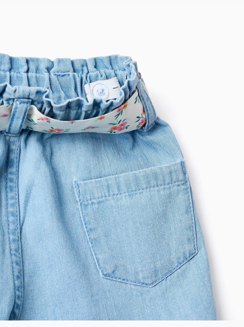 Pantaloncini in jeans con cintura a fiori Blu chiaro - Kiabi