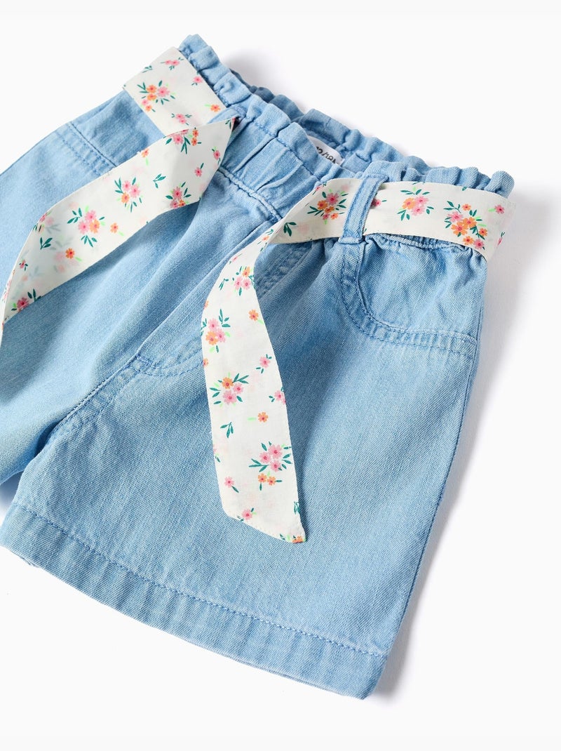 Pantaloncini in jeans con cintura a fiori Blu chiaro - Kiabi