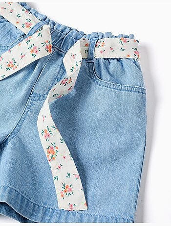 Pantaloncini in jeans con cintura floreale