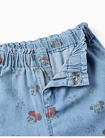 Pantaloncini in jeans con Minnie e cintura elasticizzata