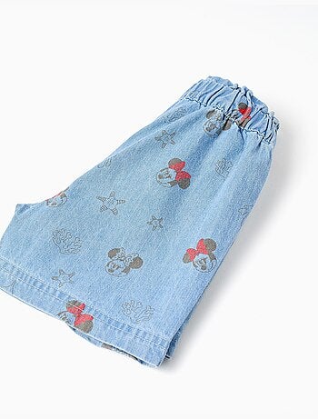 Pantaloncini in jeans con Minnie e cintura elasticizzata