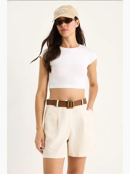 Pantaloncini in lino sottile con cintura e tasche bianco lucci - Kiabi Pantaloncini in lino sottile con cintura e tasche bianco lucci - Kiabi