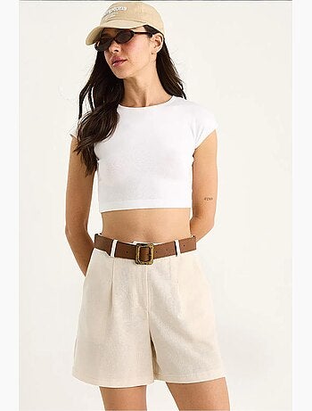 Pantaloncini in lino sottile con cintura e tasche lucci