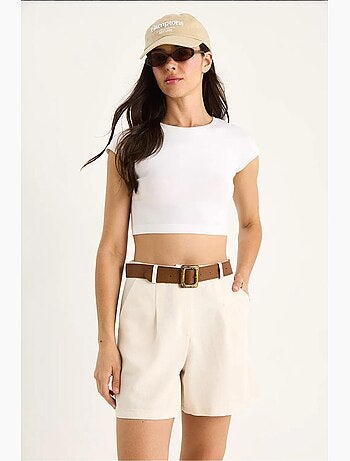 Pantaloncini in lino sottile con cintura e tasche lucci