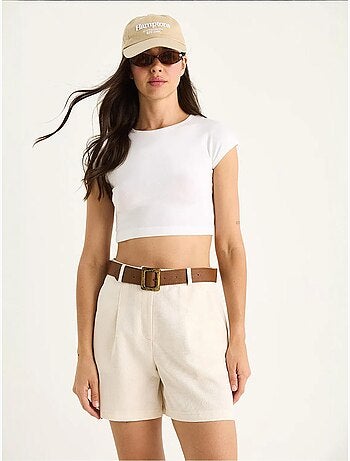 Pantaloncini in lino sottile con cintura e tasche lucci