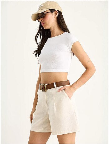Pantaloncini in lino sottile con cintura e tasche lucci
