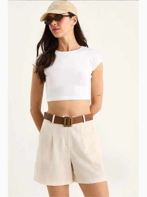 Pantaloncini in lino sottile con cintura e tasche lucci - Kiabi