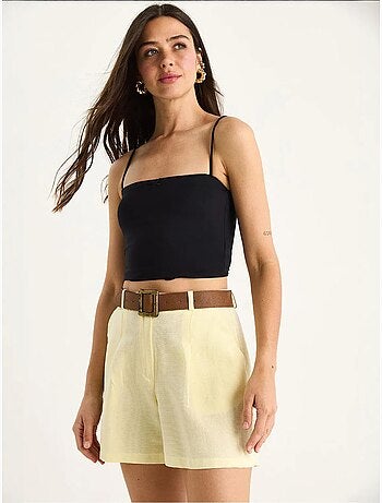 Pantaloncini in lino sottile con cintura e tasche lucci