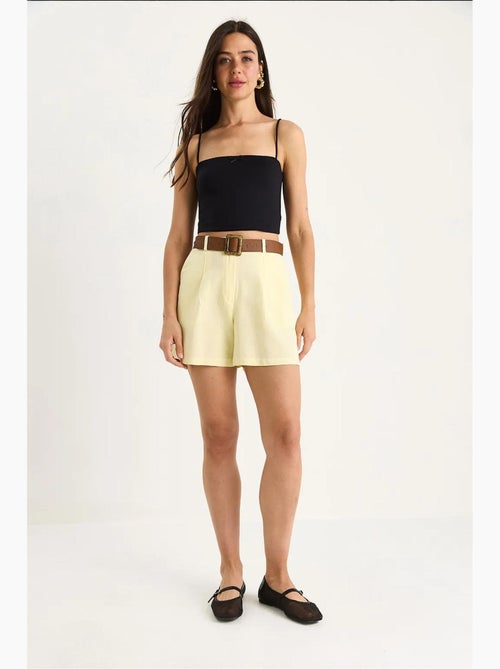 Pantaloncini in lino sottile con cintura e tasche lucci - Kiabi Pantaloncini in lino sottile con cintura e tasche lucci - Kiabi