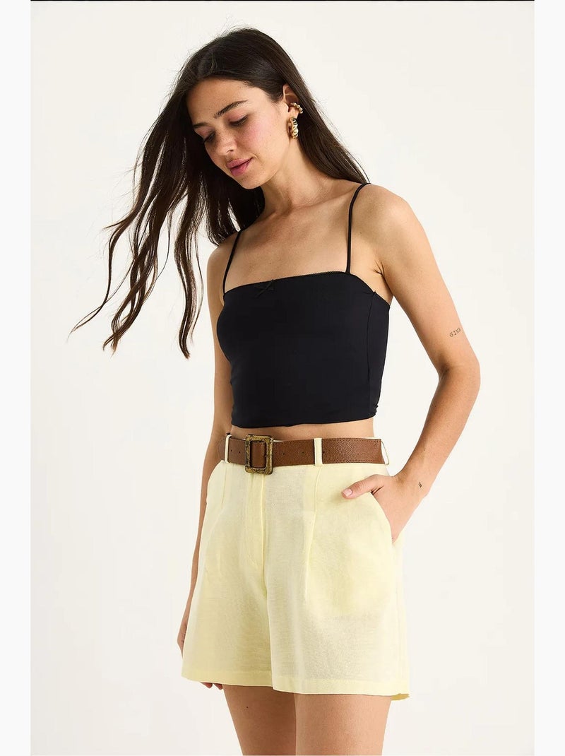 Pantaloncini in lino sottile con cintura e tasche lucci Giallo limone - Kiabi