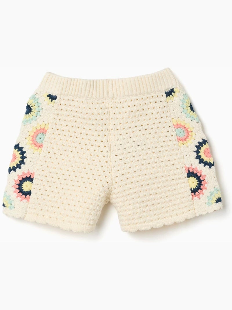 Pantaloncini in maglia di cotone con fiori all'uncinetto Bianco - Kiabi