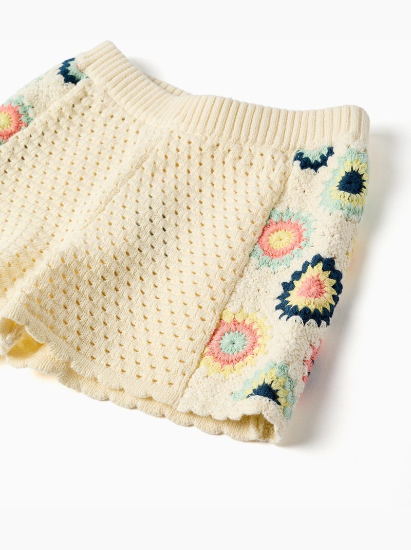 Pantaloncini in maglia di cotone con fiori all'uncinetto Bianco - Kiabi