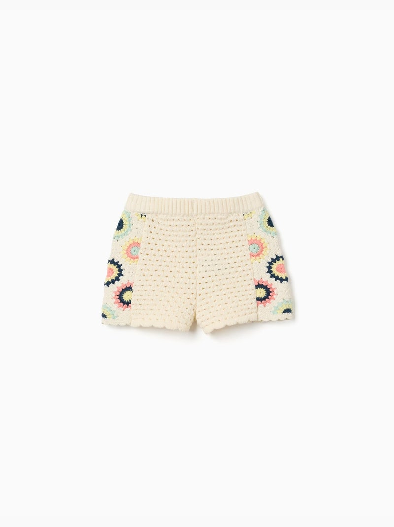 Pantaloncini in maglia di cotone con fiori all'uncinetto Bianco - Kiabi