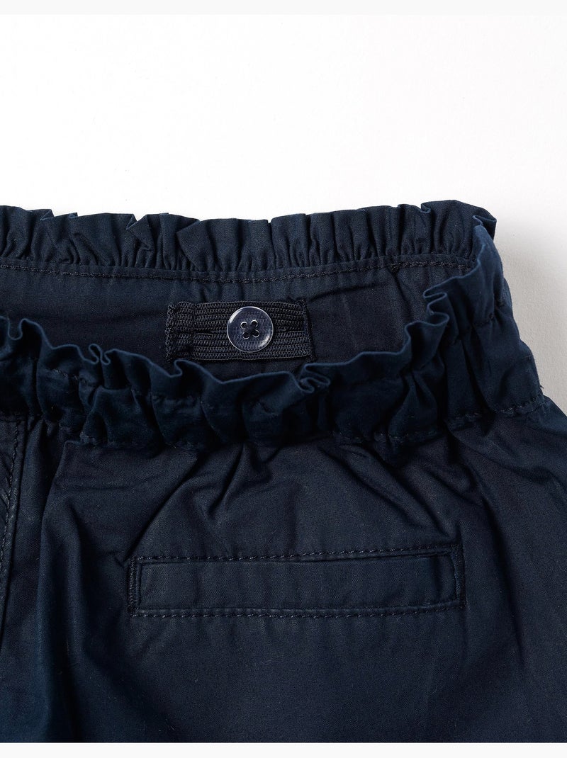 Pantaloncini in popeline con cintura paperbag e pieghe Blu scuro - Kiabi