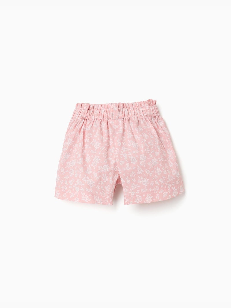 Pantaloncini in popeline con motivo floreale e cintura Rosa chiaro - Kiabi