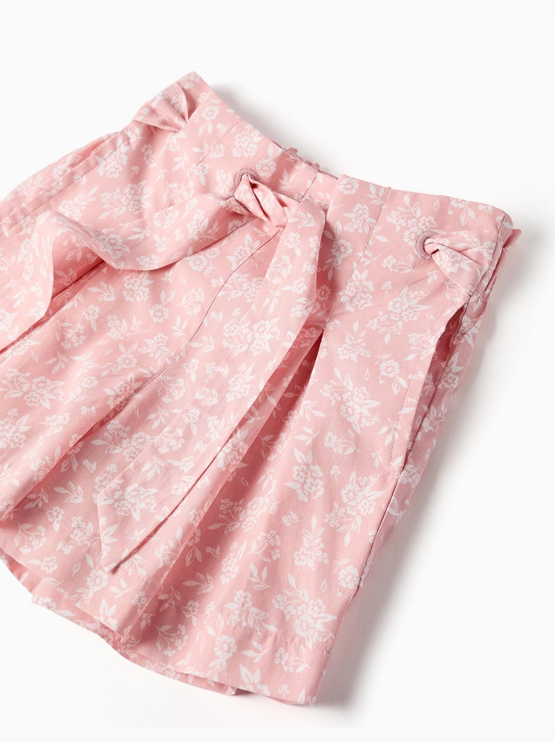 Pantaloncini in popeline con motivo floreale e cintura Rosa chiaro - Kiabi