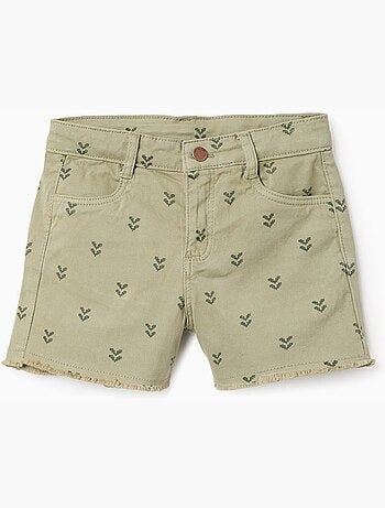 Pantaloncini in twill con motivo floreale e orli sfrangiati