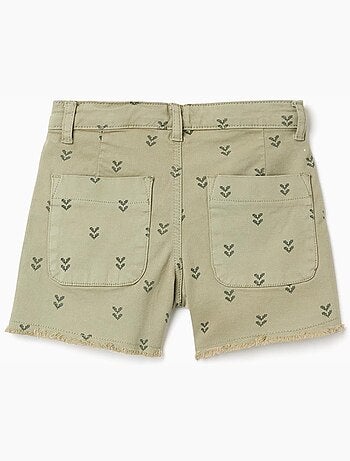 Pantaloncini in twill con motivo floreale e orli sfrangiati
