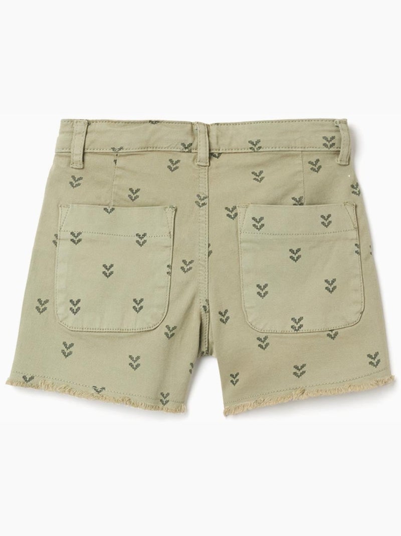 Pantaloncini in twill con motivo floreale e orli sfrangiati Verde scuro - Kiabi
