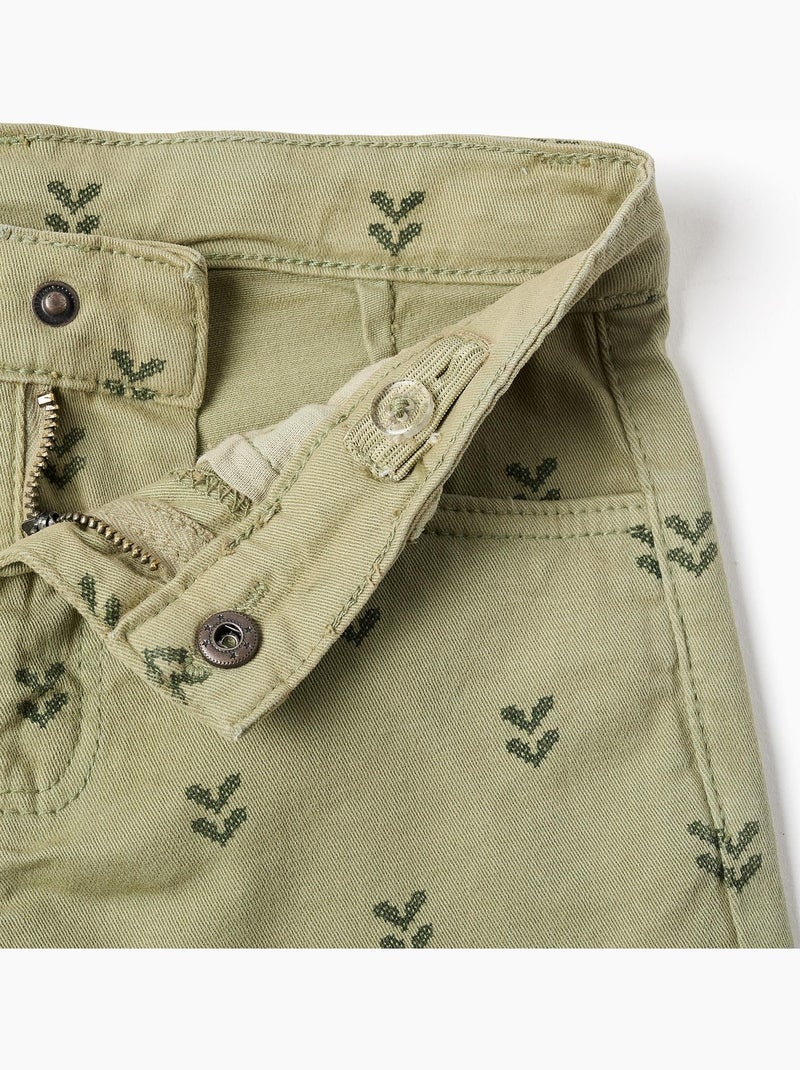Pantaloncini in twill con motivo floreale e orli sfrangiati Verde scuro - Kiabi