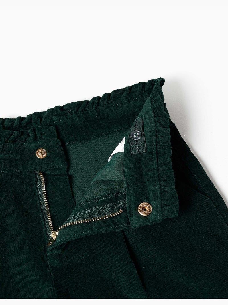 Pantaloncini in velluto a coste con pieghe frontali Verde scuro - Kiabi