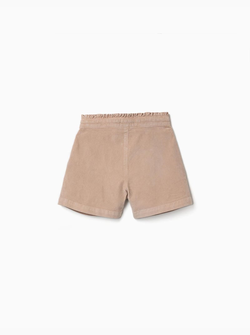 Pantaloncini in velluto a coste con vita paperbag arricciata Beige chiaro - Kiabi