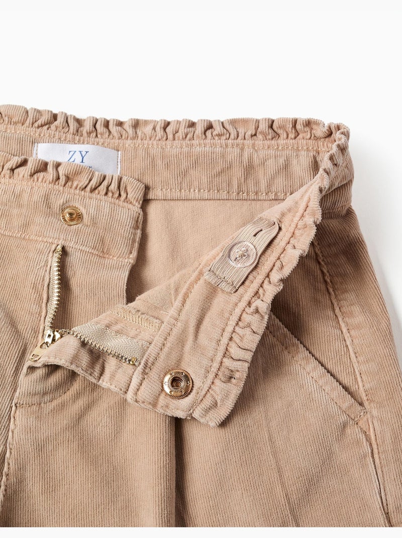 Pantaloncini in velluto a coste con vita paperbag arricciata Beige chiaro - Kiabi