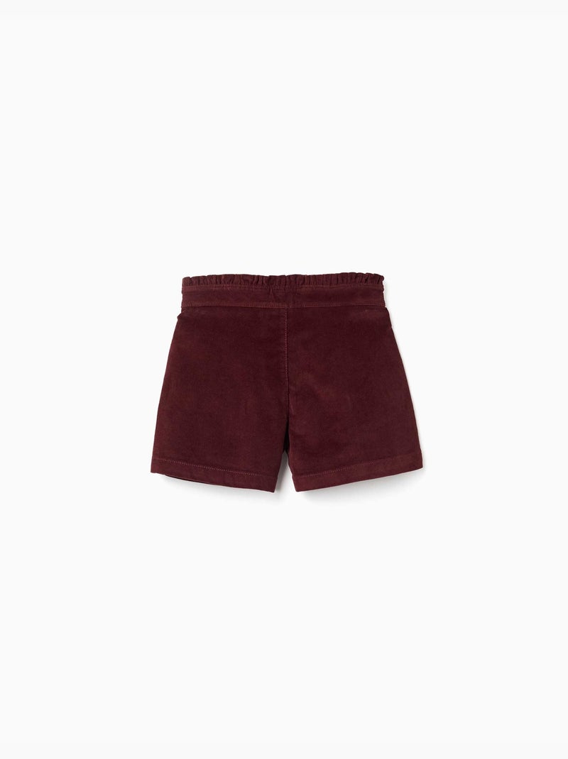 Pantaloncini in velluto a coste con vita paperbag arricciata Marrone - Kiabi