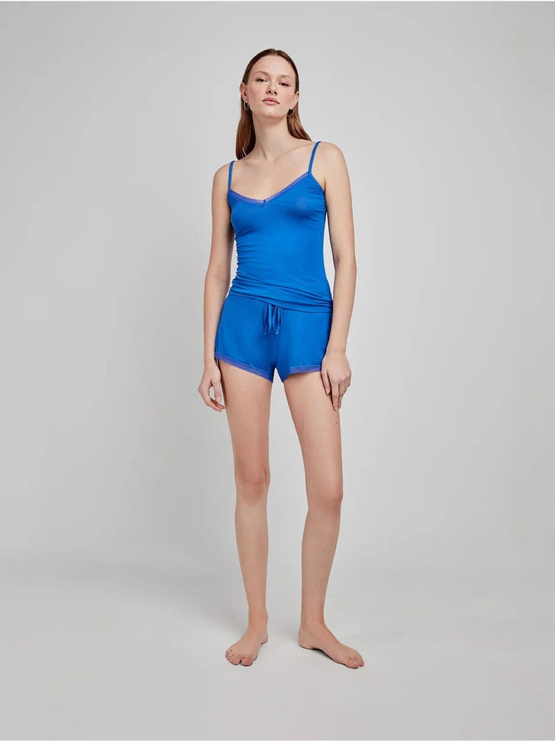 Pantaloncini lisci e regolabili in modal con dettagli in pizzo Blu - Kiabi