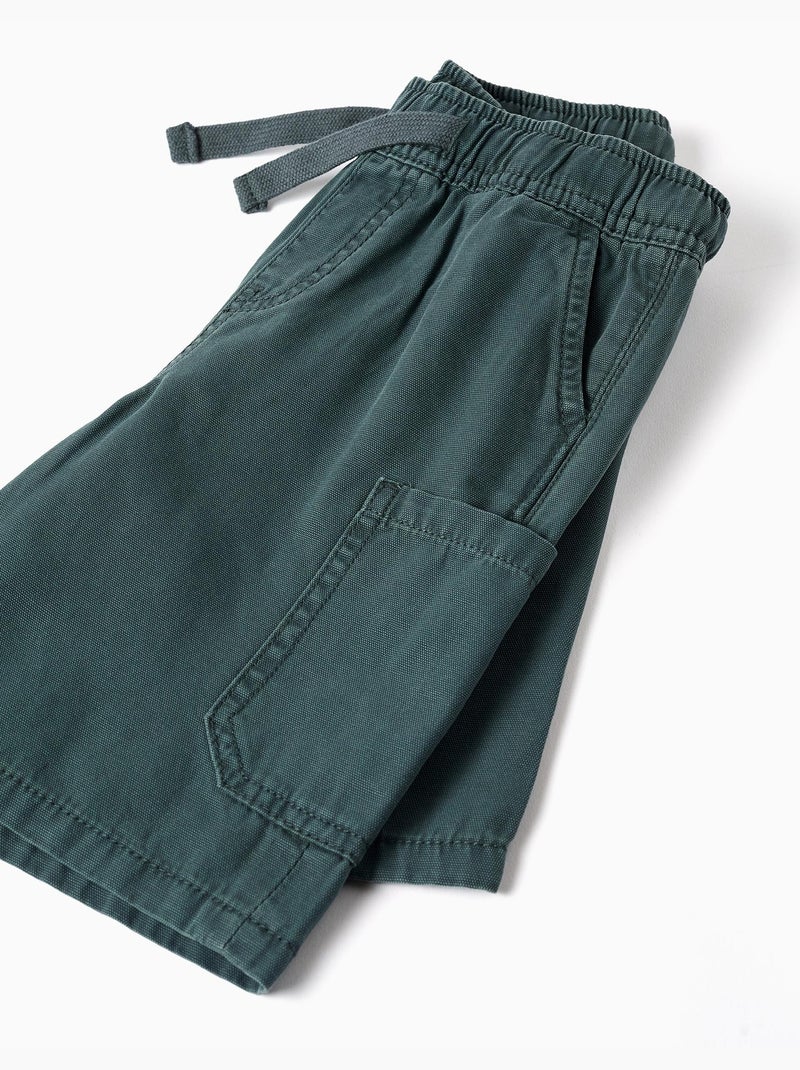 Pantaloncini midi cargo in cotone con coulisse Verde scuro - Kiabi
