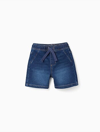 Pantaloncini midi in denim com effetto pull-up e coulisse