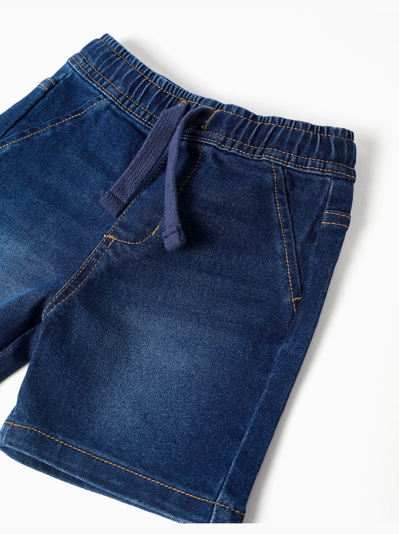 Pantaloncini midi in denim com effetto pull-up e coulisse Blu scuro - Kiabi