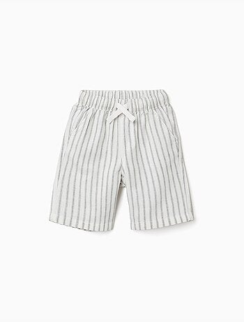 Pantaloncini midi in lino a righe con coulisse