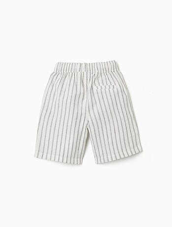 Pantaloncini midi in lino a righe con coulisse