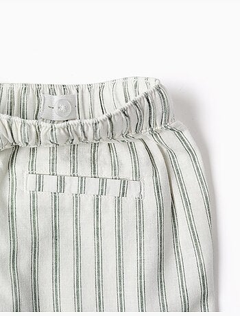 Pantaloncini midi in lino a righe con coulisse
