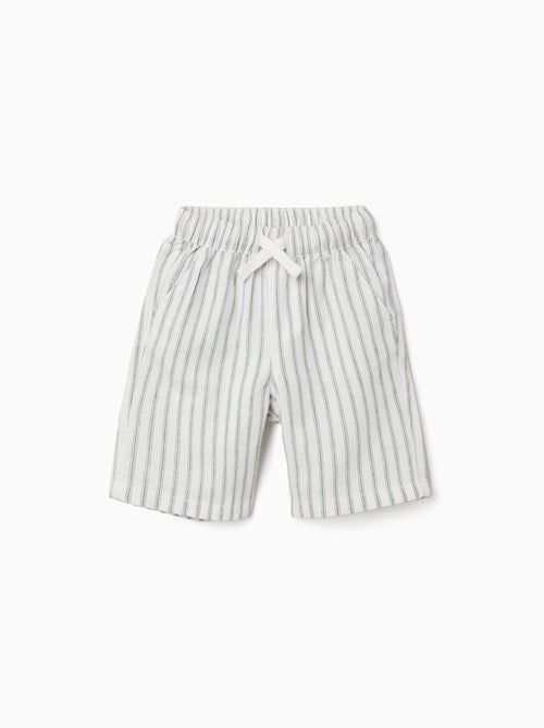Pantaloncini midi in lino a righe con coulisse - Kiabi