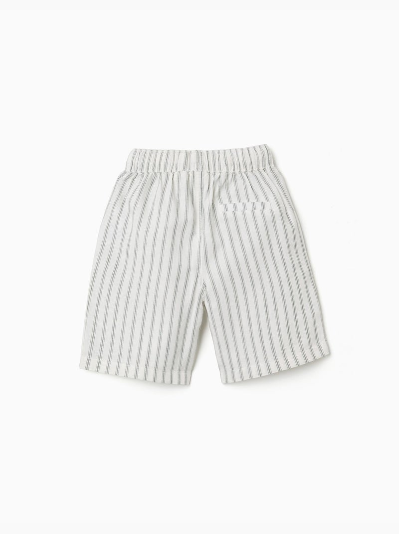 Pantaloncini midi in lino a righe con coulisse Bianco - Kiabi