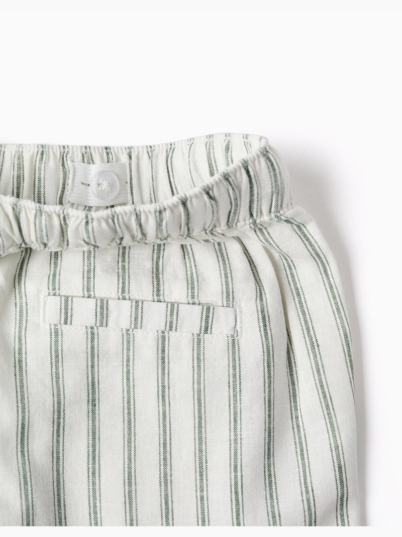 Pantaloncini midi in lino a righe con coulisse Bianco - Kiabi