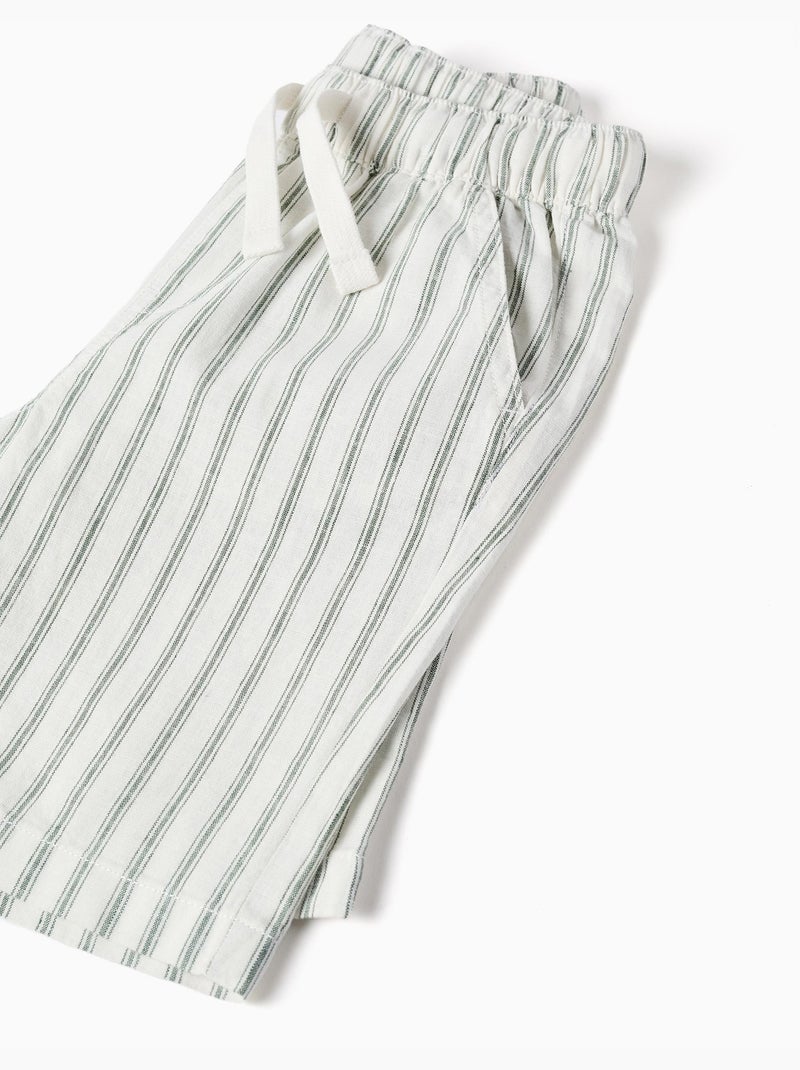 Pantaloncini midi in lino a righe con coulisse Bianco - Kiabi
