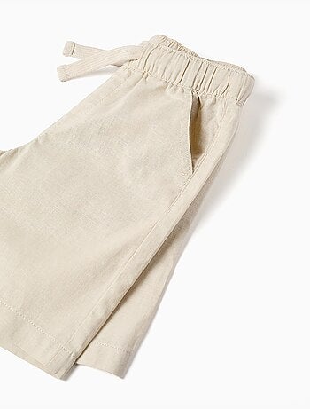 Pantaloncini midi in lino e cotone con coulisse