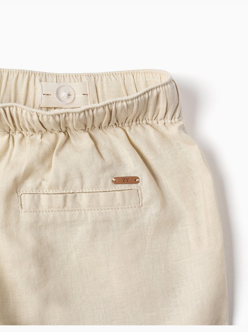 Pantaloncini midi in lino e cotone con coulisse Beige chiaro - Kiabi