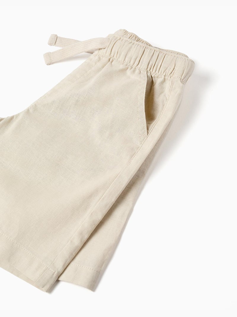 Pantaloncini midi in lino e cotone con coulisse Beige chiaro - Kiabi