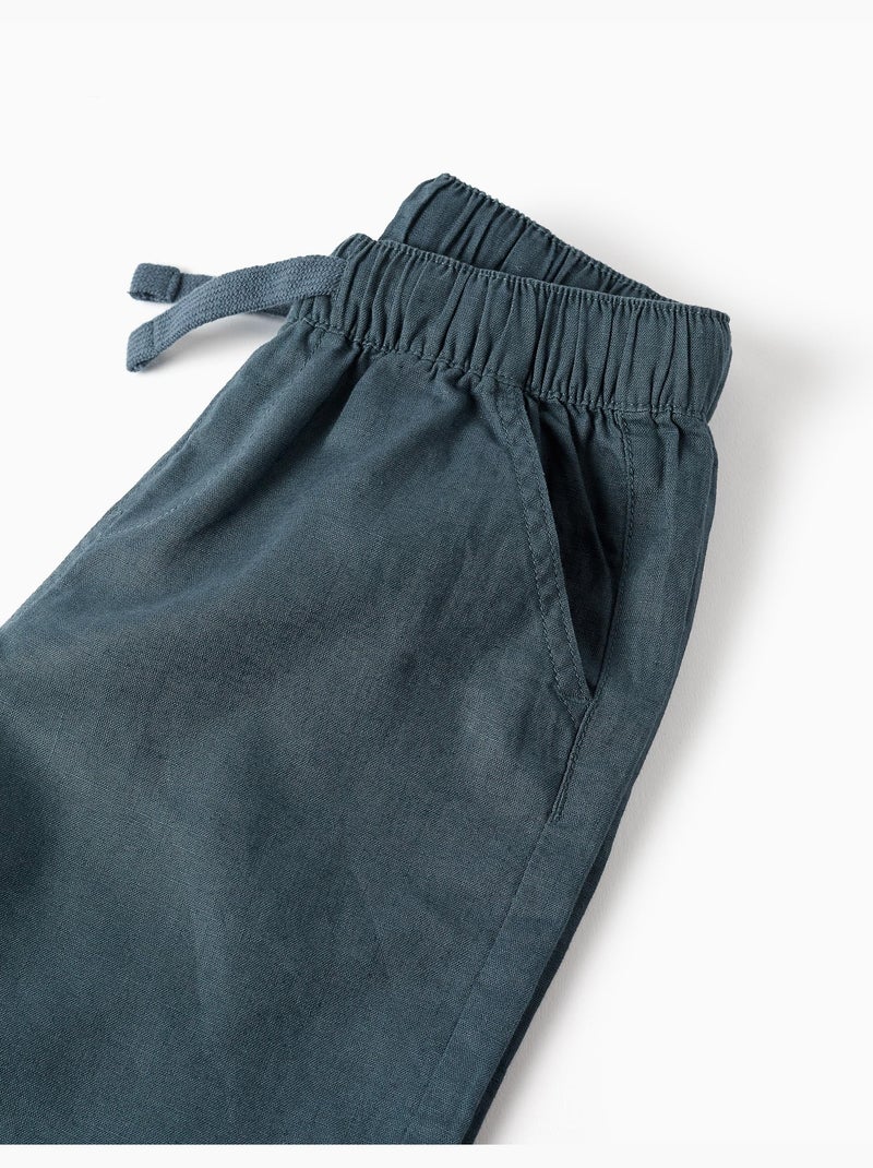 Pantaloncini midi in lino e cotone con coulisse Blu Blu - Kiabi