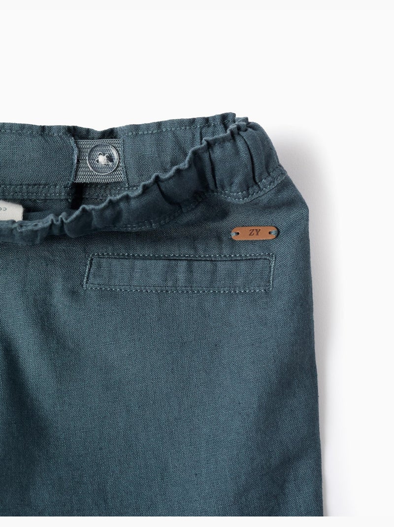 Pantaloncini midi in lino e cotone con coulisse Blu scuro - Kiabi