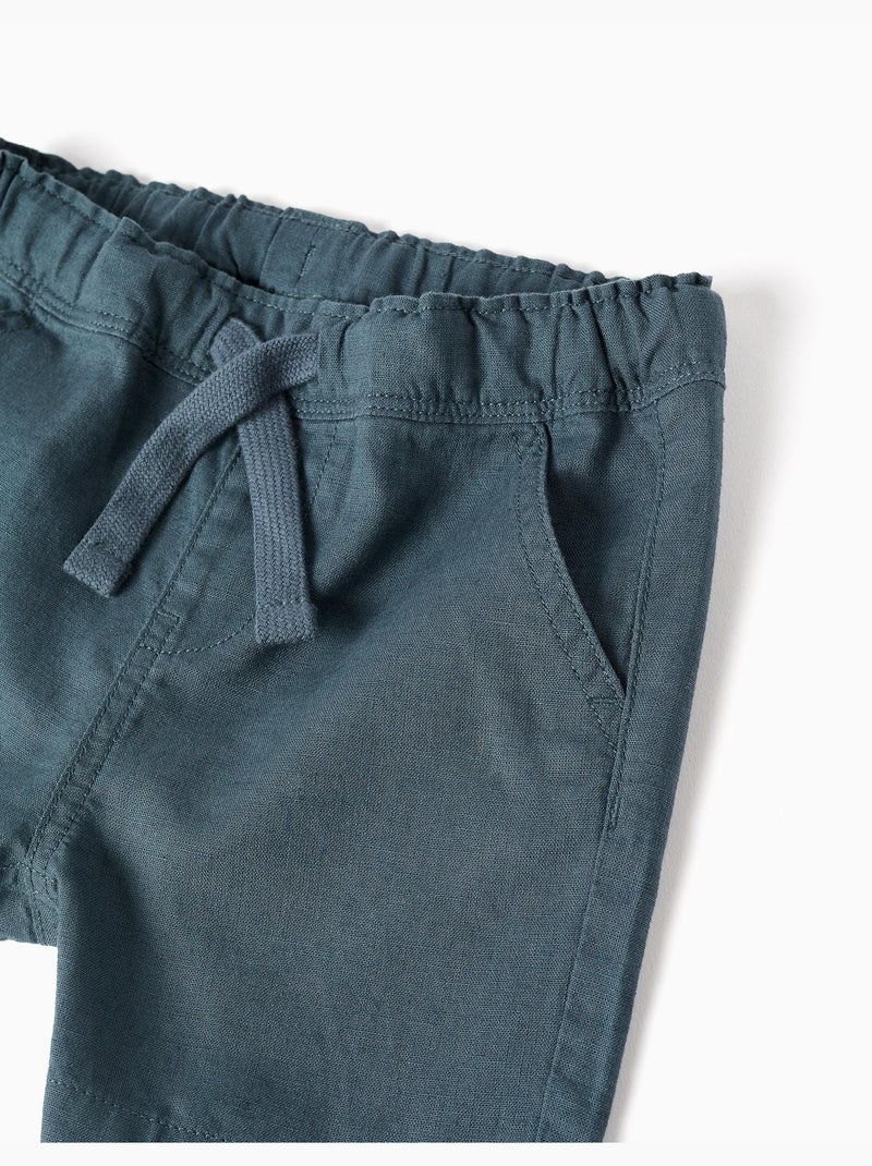 Pantaloncini midi in lino e cotone con coulisse Blu scuro - Kiabi