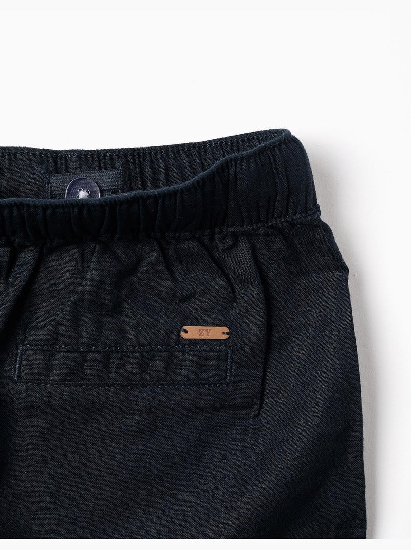 Pantaloncini midi in lino e cotone con coulisse Blu scuro - Kiabi
