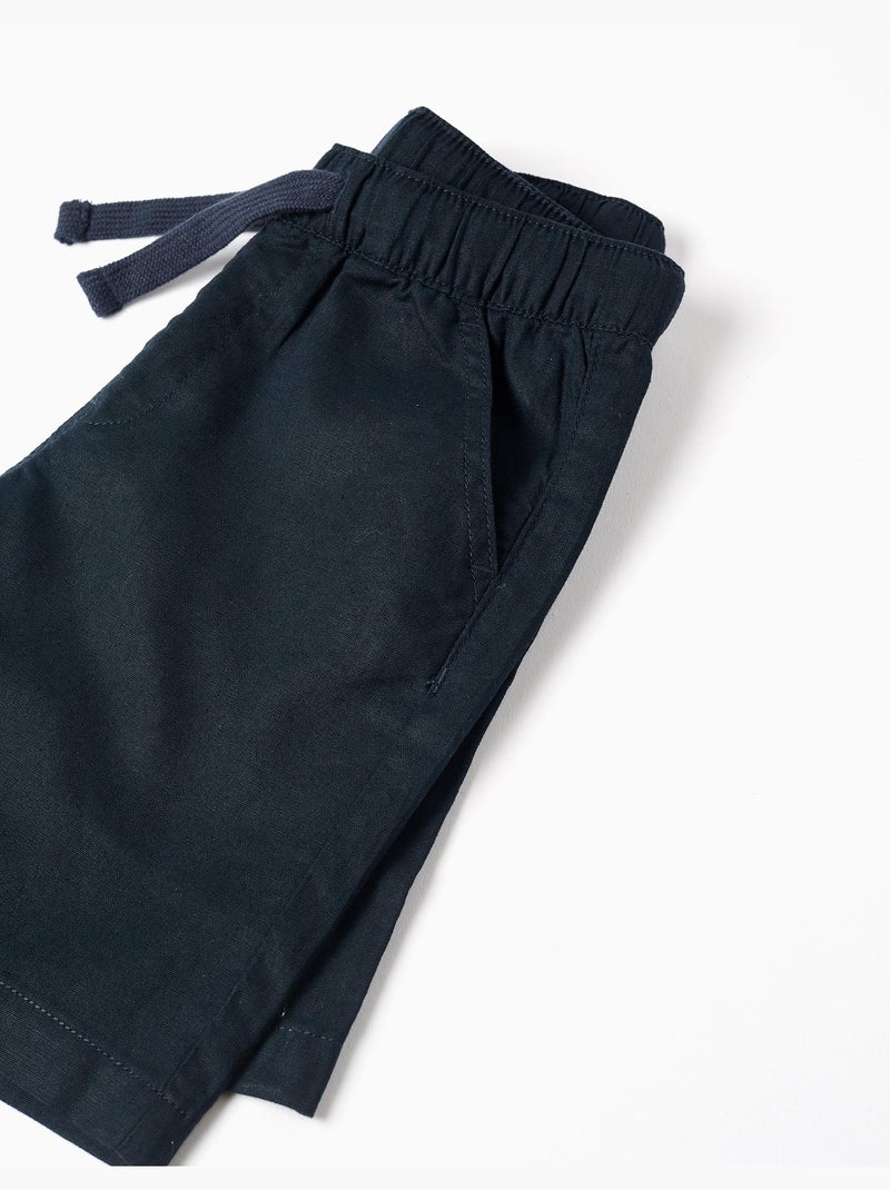 Pantaloncini midi in lino e cotone con coulisse Blu scuro - Kiabi