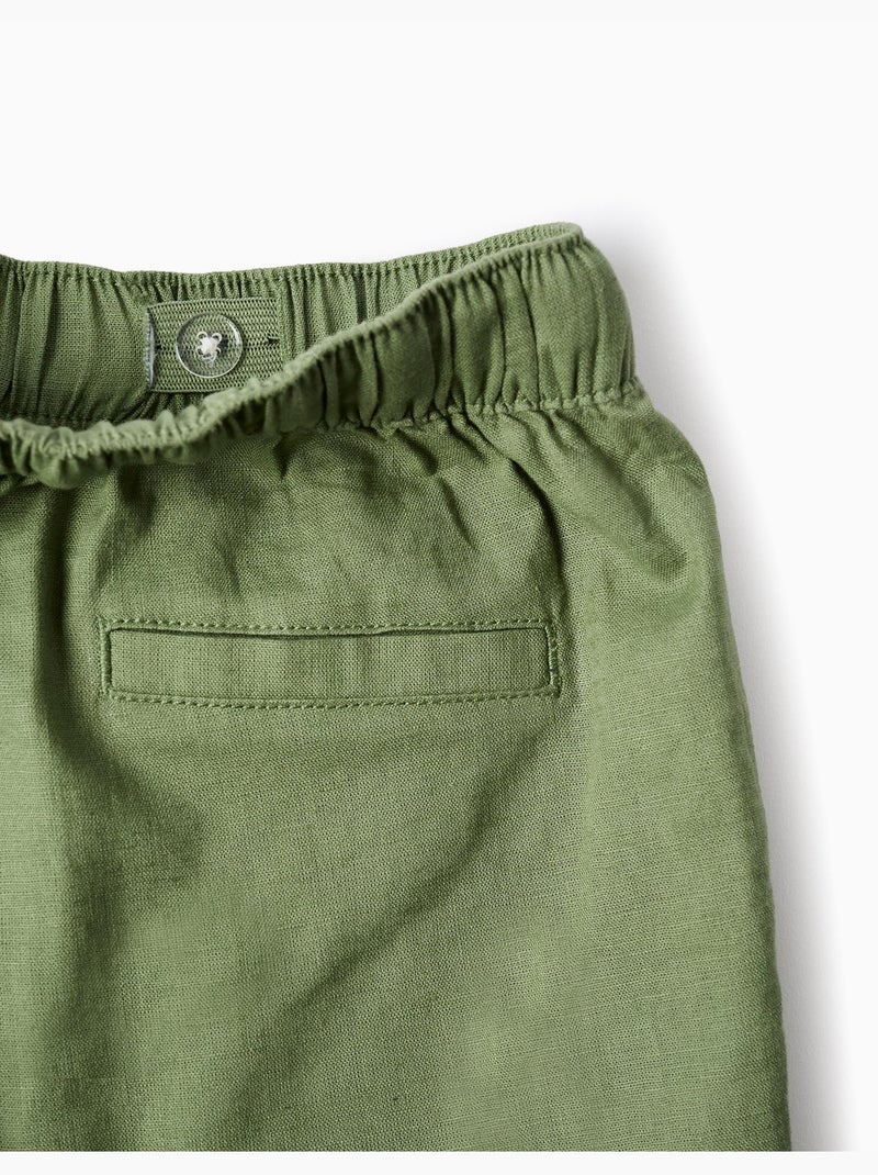 Pantaloncini midi in lino e cotone con coulisse Verde - Kiabi